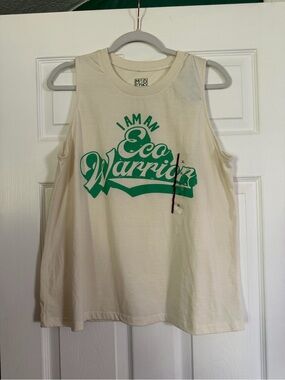 Eco Warrior Graphic Tank - Cream with Green Print